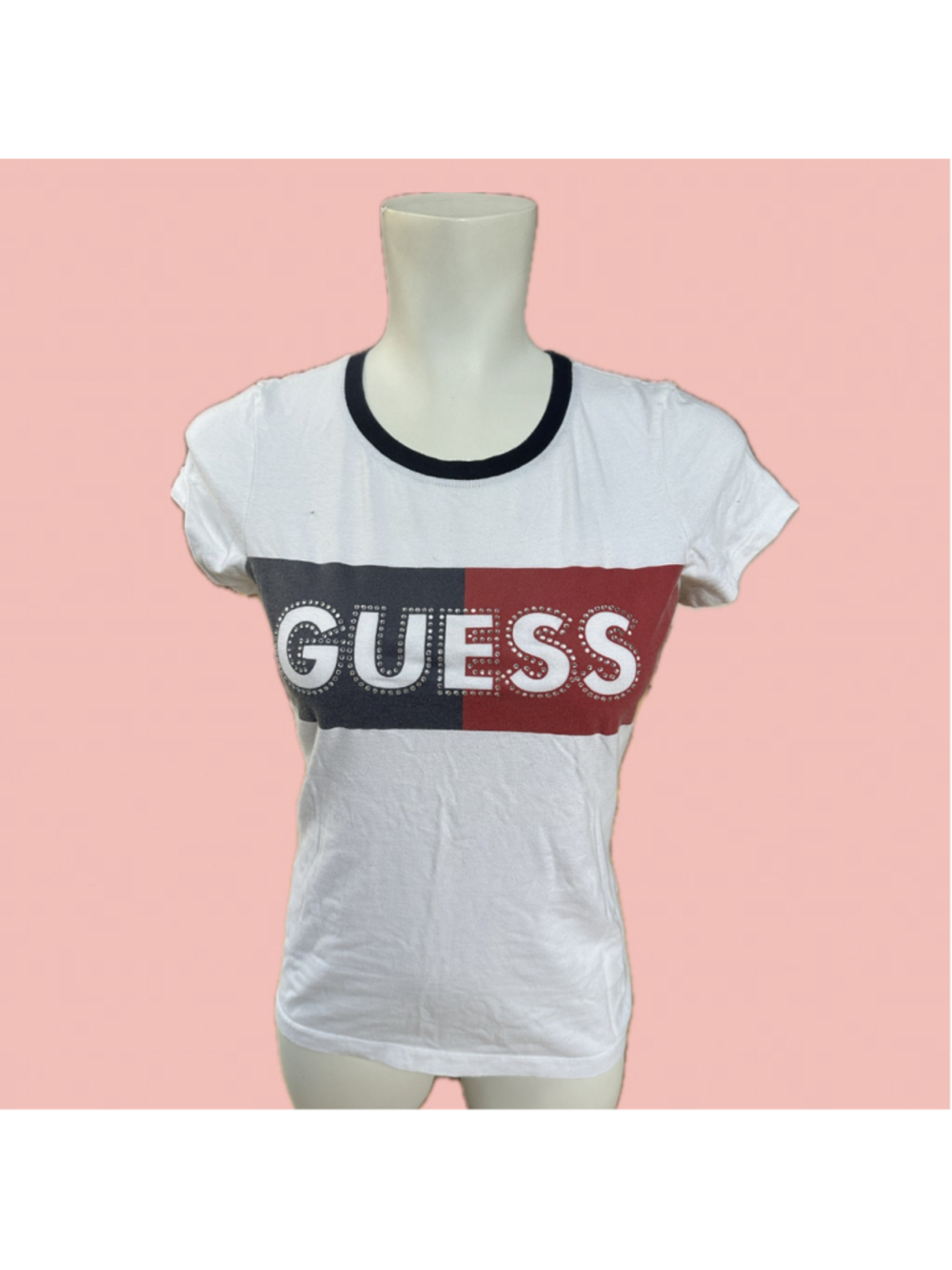 GUESS Y2K Rhinestone Logo Ringer Baby Tee Size M
